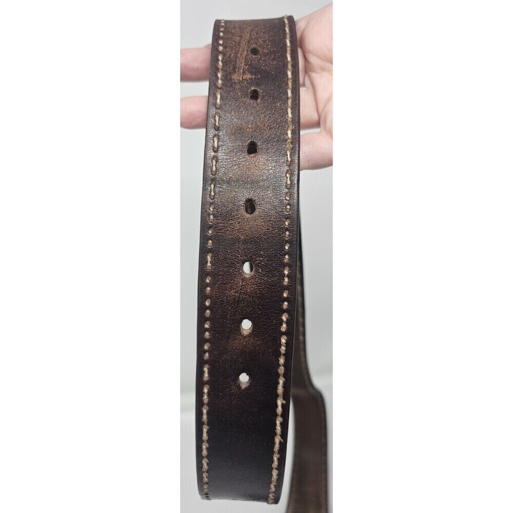 American Eagle Brown Leather Mens Belt Eagle Size 32 Y2k Classic Stitched - Picture 6 of 14